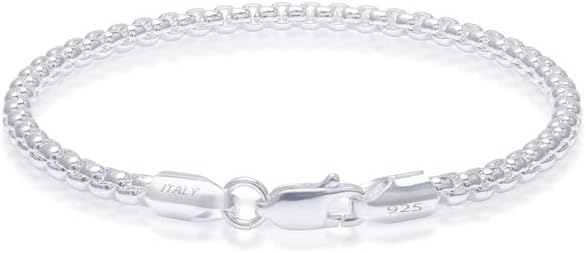 Silver Box Bracelets for Women Mens 925 Sterling Silver Clasp 2/3/5mm Chain Bracelet for Men 6.5-9 Inches