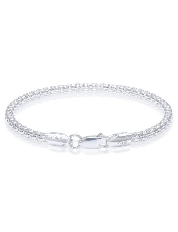 Silver Box Bracelets for Women Mens 925 Sterling Silver Clasp 2/3/5mm Chain Bracelet for Men 6.5-9 Inches