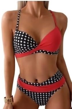 Women Polka Dot Two Piece Swimsuit Cross Front High Waisted Soft Stretchy Comfortable Bathing Suit Water Activities