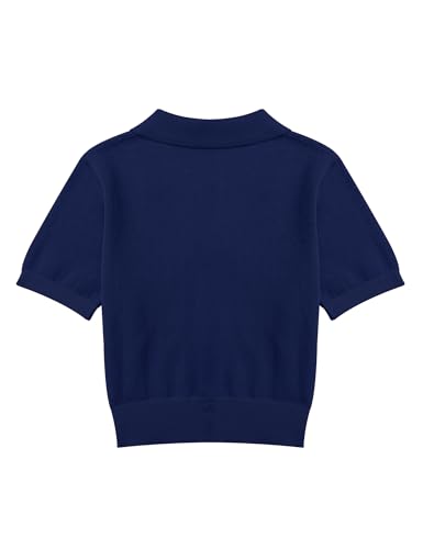 Image of Girls Short Sleeve Polo Shirt V Neck Button Down Shirts Summer Knit School Uniform Crop Tops