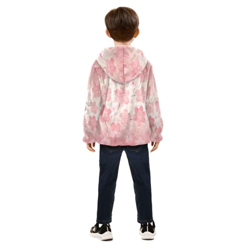 Floral Pattern with Pink Blossoms Toddler Fleece Jacket Girl Boys Hooded Fleece Jacket Coat Warm Outwear Zip-up 3-10T4