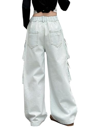 SANGTREE Girls High Waist Casual Y2k Wide Leg Cargo Pants, 4-14 Years2