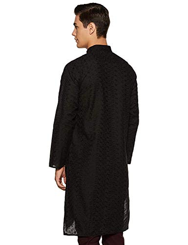 Kurta de algodón para hombre ropa tradicional india túnica negra bordada 52 2