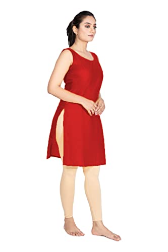 Image of Women's Cotton Long Camisole for Kurti /Suit Slip /Long Inner /Samij for Women Sameej /Knee Length Inner Wear /Sameez /Kurti Slip /Round Neck /Invisible