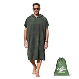 Catalonia Absorbent Surf Poncho Men Women, Quick Dry Towel Changing Poncho, Hooded Towel Poncho Adult, Changing Robe for Beach Surfing Swimming, Army Green