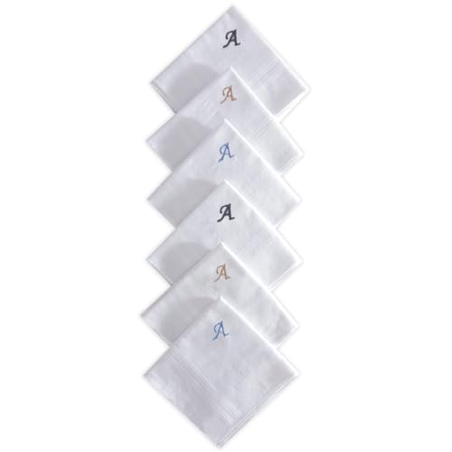 Image of Bonjour Men's White Cotton Handkerchief With Alphabet (A to Z) Initial (Pack of 6)