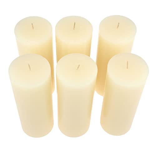 Image of Stonebriar Tall 3 x 6 Inch 80 Hour Long Burning Unscented Wax Flat Top Pillar Candles, Ivory, 6 Pack