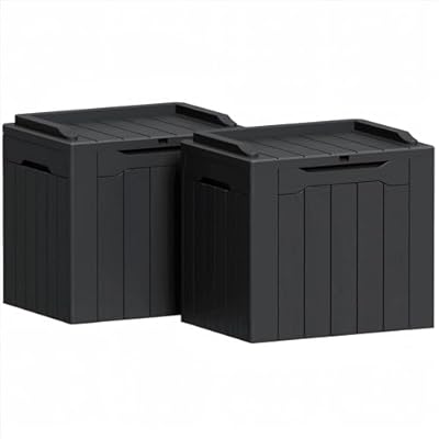 Greesum 31 Gallon Deck Box for Outside, All Weather Outdoor Storage Boxes for Patio Furniture Set, Package Delivery Box, Garden Tools, Black(Set of 2)