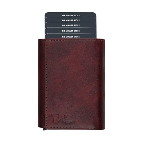 Image of The Wallet Store Men Leather Maverick Rfid Protected Wallet Cardholder | Pop-Up | Scan Proof | Case | Up To 8 Cards | Credit & Debit Cardholder (Wine)
