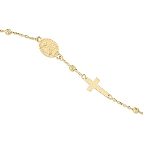 Image of MIONZA Catholic Medal Cross Bracelet for Women | 14K Gold Plated or Solid Gold, Religious Rosary Jewelry, Choose Your Saint Medal Bracelet