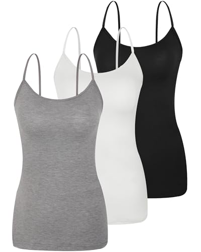 BAMBOO COOL Women's Basic Lingerie Camisole Tank with Adjustable Spaghetti Strap Cute Undershirt 3/4 Pack