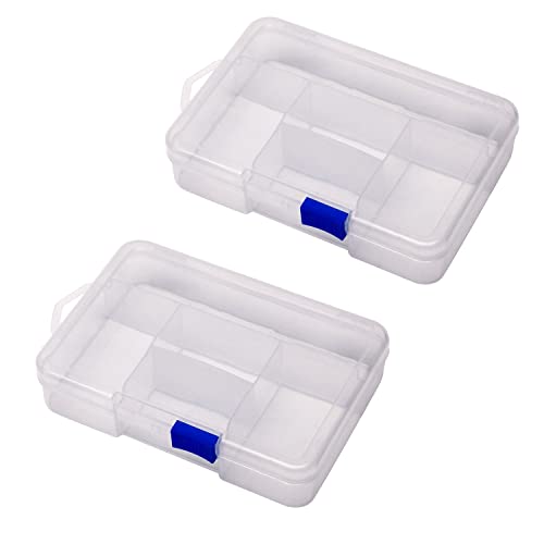 Image of Clear Plastic Organizer Box,5 Grids Fixed Storage Container Jewelry Box for Beads Art DIY Crafts Jewelry Fishing Tackles 5.71 inchx3.94 inch x1.26 inch(LxWxH) 2PCS