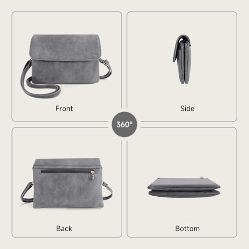 Energather Damen-Umhängetaschen, PU Leder Kleine Handtasche für Frauen und Mädchen, Mini Handtasche Damen Klein, Kleine Schultertasche mit Abnehmbarem Schultergurt für Reise, Arbeit(grau)