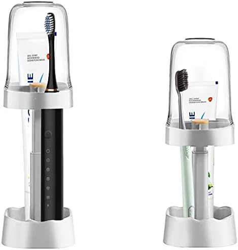 Toothbrush Holder Stand with Cover Cup 3 Slots, Height Adujustable Electric Toothbrush Holders for Bathrooms, Compatible with Toothpaste, Conventional or Electric Toothbrushes Storage White