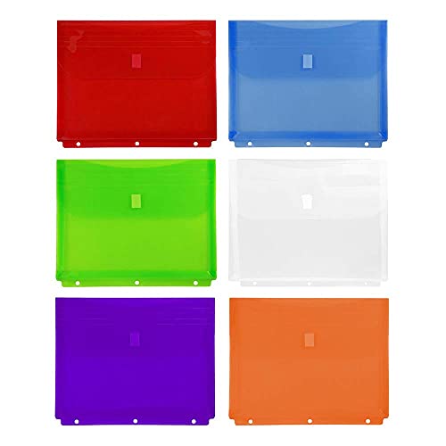 Jam Paper Plastic 3 Hole Punch Binder Envelopes With Hook & Loop - Letter Booklet - 9 1/2 X 11 1/2 With 1 Inch Expansion - Assorted Colors - 6/Pack #TOP1
