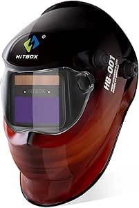 HITBOX Masque de Soudeur Automatique - 3.64 X1.77 Grande Vue Auto Assombrissement True Color Casque de soudage Solaire 2capteurs d'arc DIN 4/9-13 pour Casque de Soudure TIG/MIG/Arc/Cut(Dark Red)