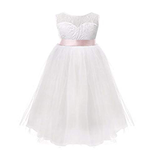 iEFiEL Kids Girls Floral Lace Fluffy Tulle Wedding Flower Dress Holly Communion Gown Lace White 4
