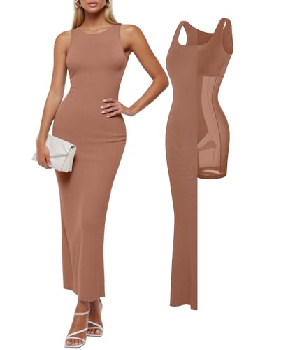 Image of Popilush Built-in Bra Shapewear Maxi Dresses for Women Sleeveless