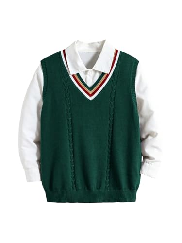 Floerns Boy's Striped Sweater V Neck Long Sleeve Cable Knit Casual Pullover Tops