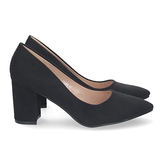 shoes&blues.es 70299-Zapato de Tacon para Mujer, Comodo, Estilo Salon, con Punta Fina, Primavera Verano 2023. Talla 38 Negro