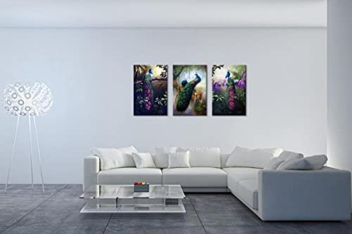 Hlj Art 3 Panels Modern Peacock Pictures Canvas Wall Decor Vintage Wall Art Painting Print thumb #6