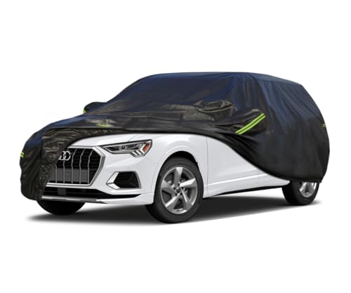 Image of KouKou Waterproof SUV Car Cover Suitable for Audi Q3 from 2012 to 2025, 7 Layers Windproof All Weather Waterproof Outdoor Cover Sun Rain UV Dust Snow Protection. Black