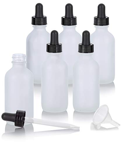 JUVITUS 2 oz Frosted Clear Glass Boston Round Dropper Bottle (6 pack) + Funnel