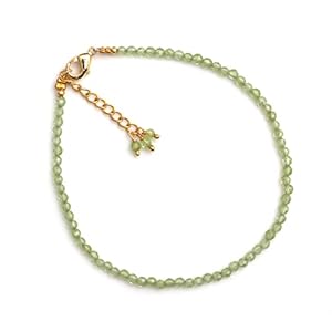 Gempires Natural Peridot Beads Bracelet, August Birthstone Jewelry Handmade Beaded 2.4-2.5 mm Green Peridot Beads with 7 +1 inch Adjustable Chain (Peridot)