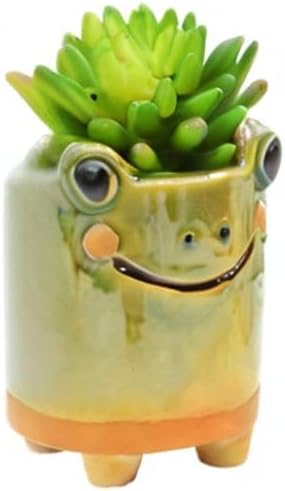 MONMOB Ceramic Frog Pencil Holder Frog Pencil Holder for Desk Accessories Decoration Succulent Plant Pot Office School Ideal Gifts for Women, Mom or Birthdays