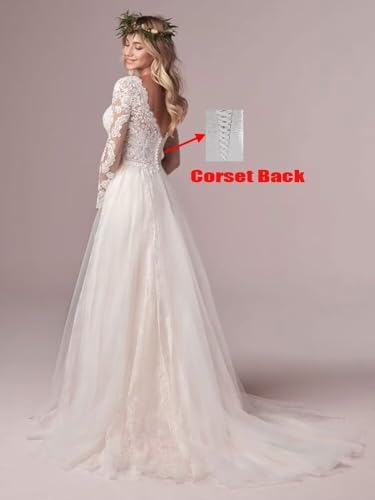 Dxuopl Puffy Tulle Wedding Dresses For Bride With Sleeves Ivory V-Neck #TOP12