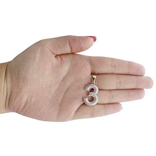 Dtjewels 10K Yellow Gold Finish Round Cut Diamond Number 3 Bubble Pendant Pave Dome Charm 0.63 Ct. #TOP5