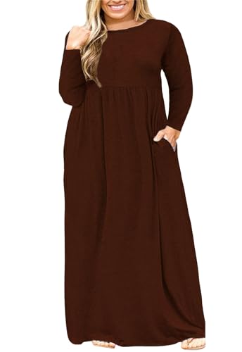 Image of Nemidor Plus Size Maxi Dress for Curvy Women Fall Casual Loose Long Sleeve Dresses with Pocket 14-26