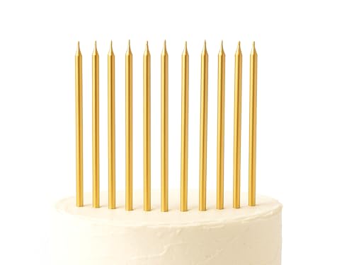 Storm&Lighthouse 12 Tall Gold Party Candles with Candle Holders for Birthday Cakes Celebration Candles