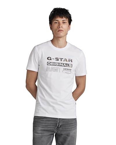 G-Star Homme T-Shirt Distressed Originals Slim, Blanc (white D24420-336-110), XS
