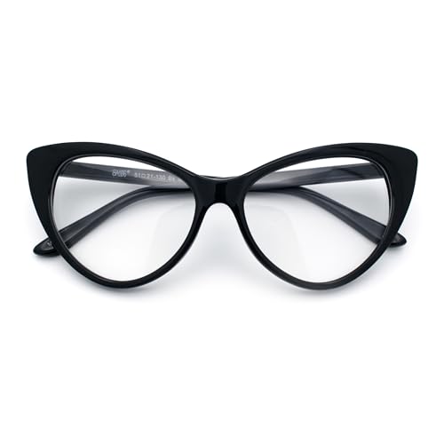 SA106 Classic Womens Gothic Clear Lens Cat Eye Glasses Black