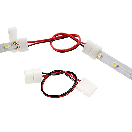 FSJEE 2Pin 8MM LED Connector Kit Includes 10X Strip to Strip Jumper,10X Strip to Adapter,10X Gapless Connectors for 3528/2835 LED Strip,Indoor Use Only