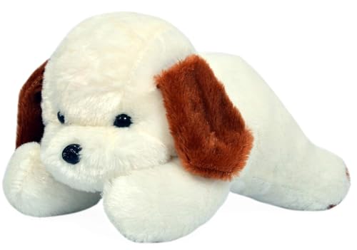 Image of HUG 'n' FEEL SOFT TOYS Sleeping White Dog Plush Toy - Cute Soft Stuffed Animal Toy Figure | Huggable Cuddly Dog Doll for Kids, Girls & Boys | Birthday Gift & Room Decor