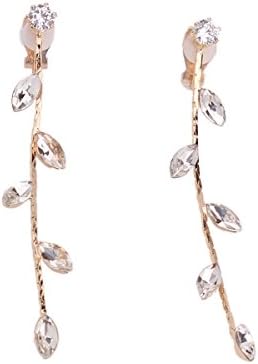 Grace Jun Silver Plated CZ Rhinestone Long Tassel Drop Earrings and Clip on Earrings No Pierced for Women (Gold clip on)