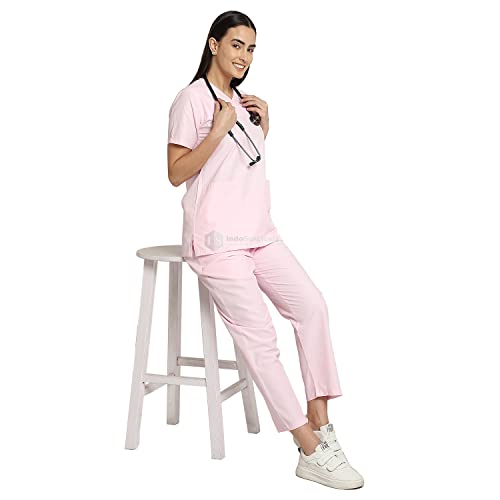 Image of IS IndoSurgicals Faux Wrap Scrub Suits for Doctors Women OT Dress (XXS, Light Pink)