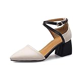 FGDSA Damen Geschlossene Spitzschuh Sandalen Block High Heels Pumps Zweifarbige Knöchelriemen Kleid Pumps Schuhe