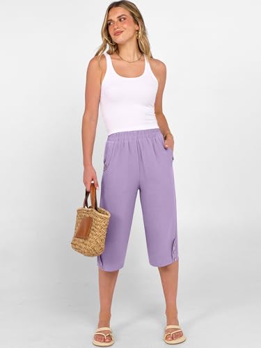 Image of ANRABESS Womens Wide Leg Capri Pants Elastic Waist Casual Loose Lounge Trousers 2026 Summer Flowy Beach Vacation Clothes