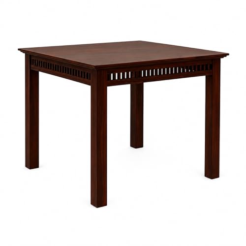 Image of Solid Wood 4 Seater Dining Table Set with Cushioned Chairs | Square Dining Table Set of 4 for Dining Room, Home, Kitchen, Office, Hotels & Restaurants | Walnut Finish