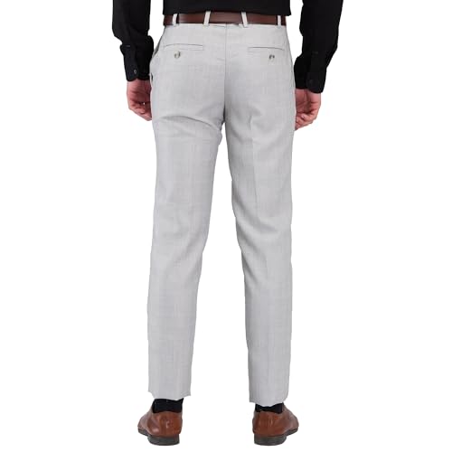 Image of Raymond Men's Slim Fit Checks Pattern Poly Viscose Blend Flat Front Formal Trouser