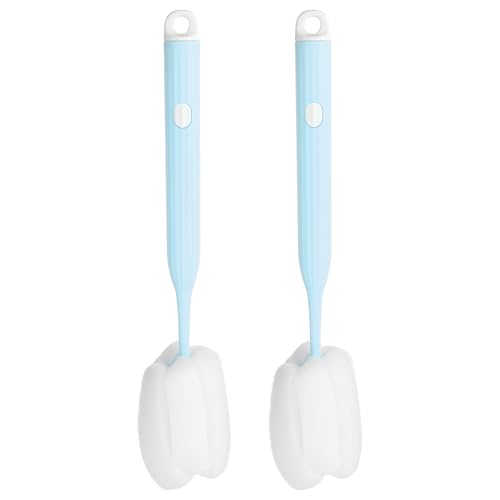 Image of PATIKIL 10.7 Inch Bottle Soft Brush, 2 Pcs Soft Sponge Bottle Cleaner with White Plastic Long Handle Cup Brush Scrubber for Vase Bottle Pot Wine Glass Cup Mugs, Light Blue