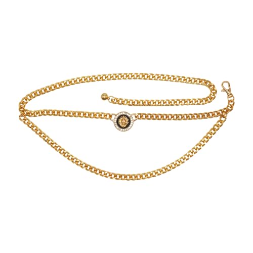 Women Hip Hop Fashion Belt Gold Metal Chain Lion Bling Charm Buckle M L XL Gold Color2