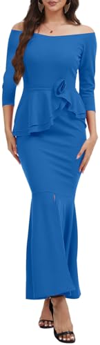 Image of Women's Elegant Formal Mermaid Maxi Dress Off Shoulder Long Sleeve Wedding Split Evening Gown Prom Cocktail Party Dresses
