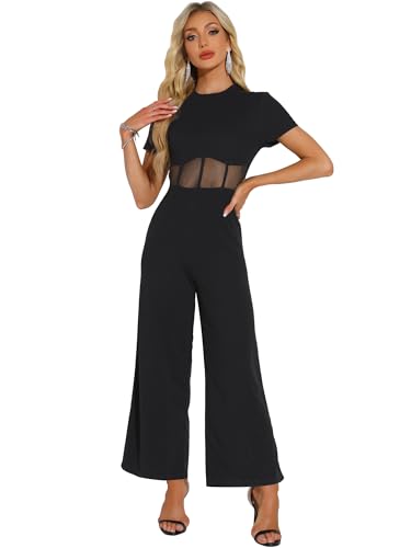 Mono de pierna ancha Allegra K con malla transparente para un look casual elegante