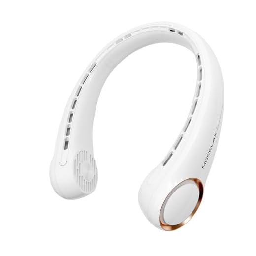 Morelax Ventilador de Cuello Portátil Recargable USB, 3 Velocidades Ajustables/Súper Silencioso/Sin Hojas, Diseño 360° para Viajes, Deporte, Oficina y Hogar (Blanco)