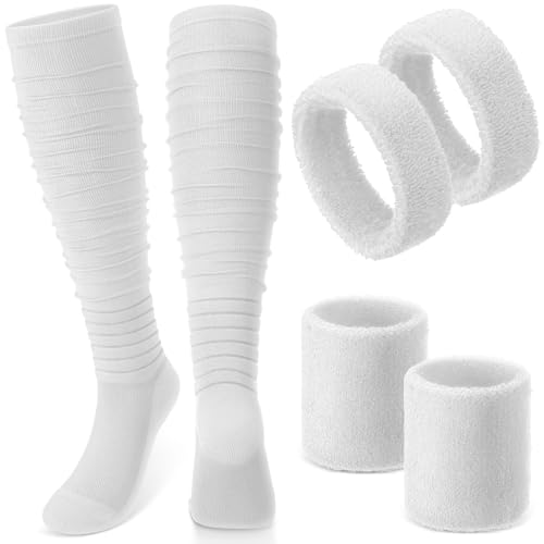 Football High Socks Arm Bicep Bands Wrist Sweatbands Set Scrunch Extra Long Socks Thick Cotton Wristband for Sports Youth Adult