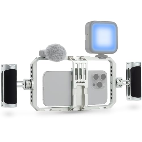 Leftfoto Universal Aluminum Phone Stabilizer Cage Smartphone Video Rig with Dual Handles for iPhone 16 15 Mini Pro Max 8 Plus for Samsung for Huawei Mate,for Vlogging/Video Shooting